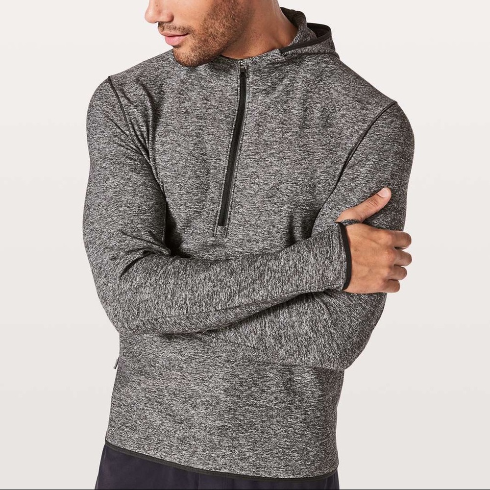 Lululemon Surge Warm 1/2 Zip Hoodie in Heathered Black size S